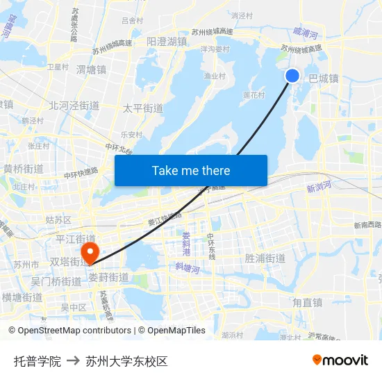 托普学院 to 苏州大学东校区 map