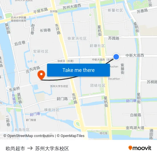 欧尚超市 to 苏州大学东校区 map