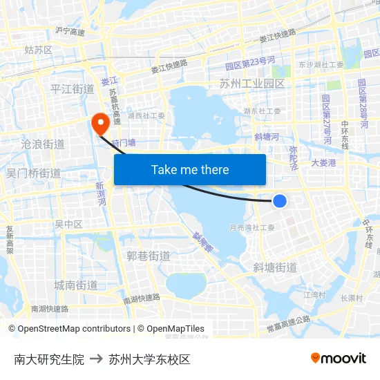 南大研究生院 to 苏州大学东校区 map