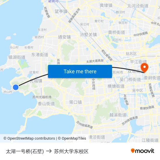太湖一号桥(石壁) to 苏州大学东校区 map