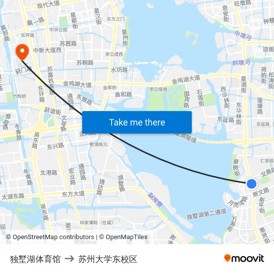 独墅湖体育馆 to 苏州大学东校区 map
