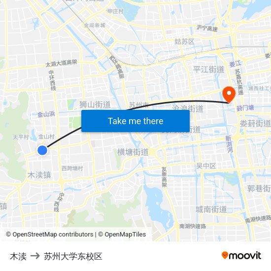 木渎 to 苏州大学东校区 map