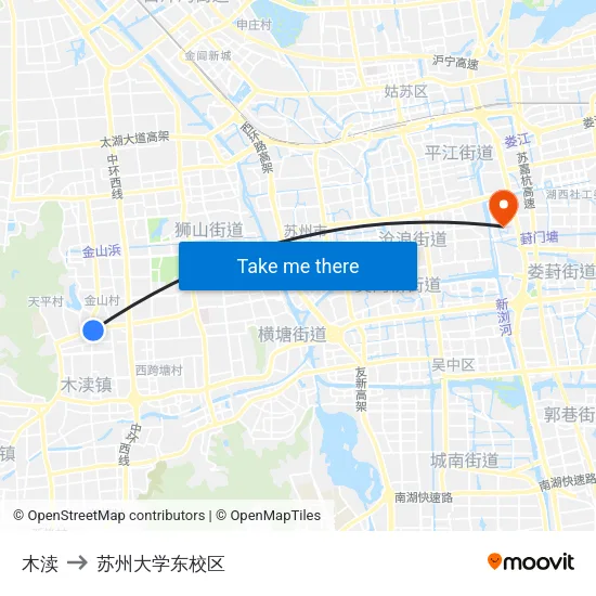 木渎 to 苏州大学东校区 map