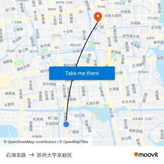 石湖东路 to 苏州大学东校区 map