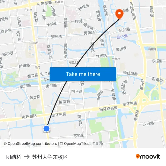 团结桥 to 苏州大学东校区 map