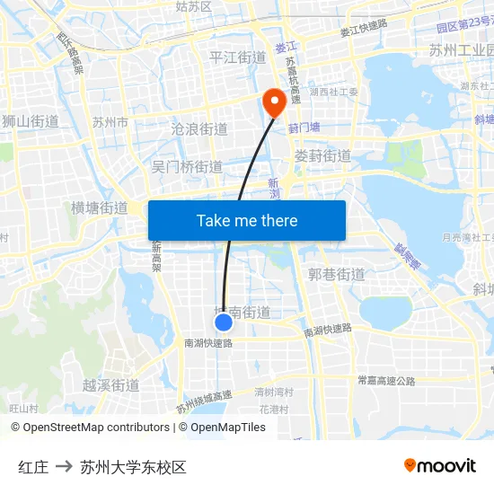 红庄 to 苏州大学东校区 map