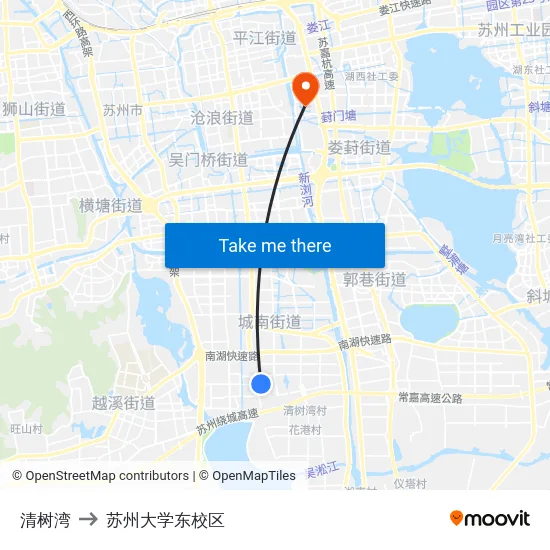 清树湾 to 苏州大学东校区 map