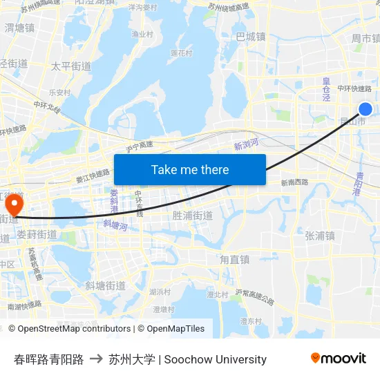 春晖路青阳路 to 苏州大学 | Soochow University map