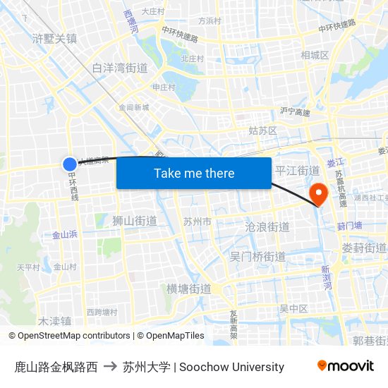 鹿山路金枫路西 to 苏州大学 | Soochow University map