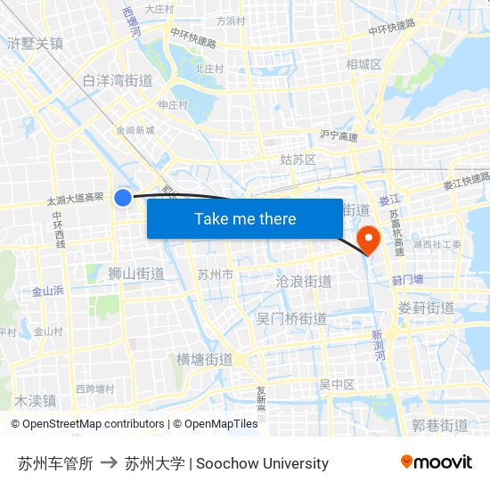 苏州车管所 to 苏州大学 | Soochow University map