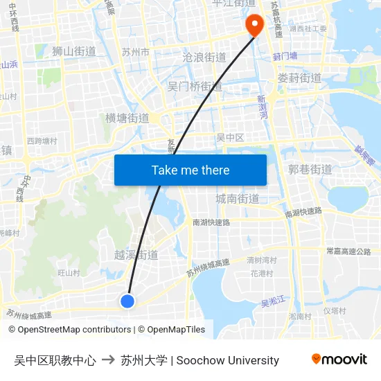 吴中区职教中心 to 苏州大学 | Soochow University map