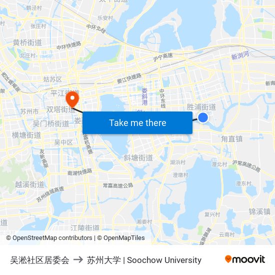 吴淞社区居委会 to 苏州大学 | Soochow University map