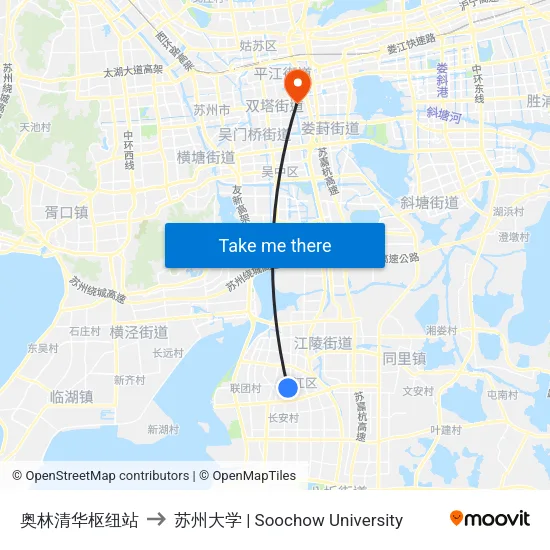 奥林清华枢纽站 to 苏州大学 | Soochow University map
