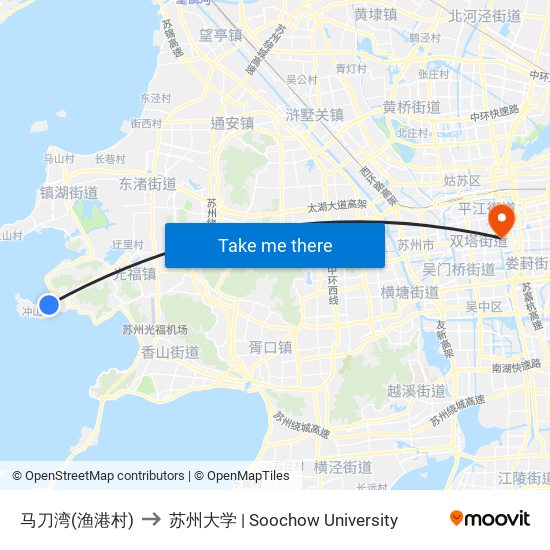 马刀湾(渔港村) to 苏州大学 | Soochow University map