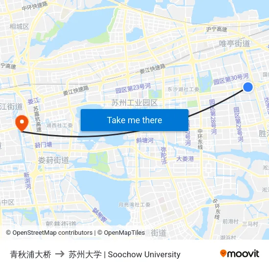 青秋浦大桥 to 苏州大学 | Soochow University map