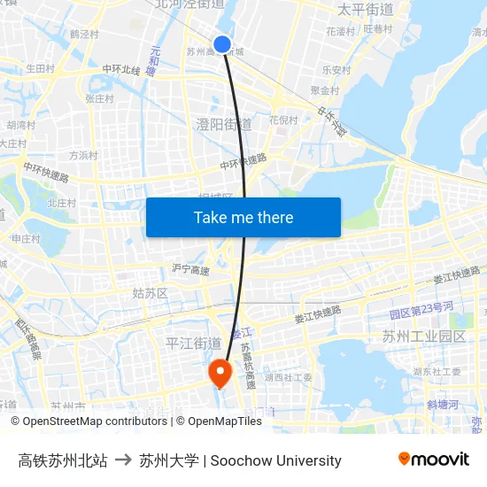 高铁苏州北站 to 苏州大学 | Soochow University map