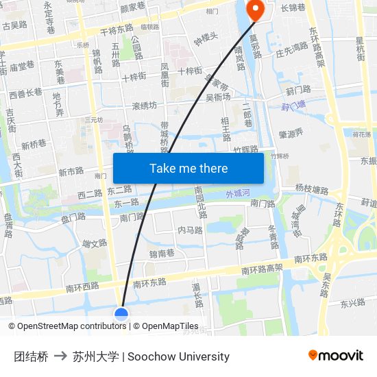 团结桥 to 苏州大学 | Soochow University map