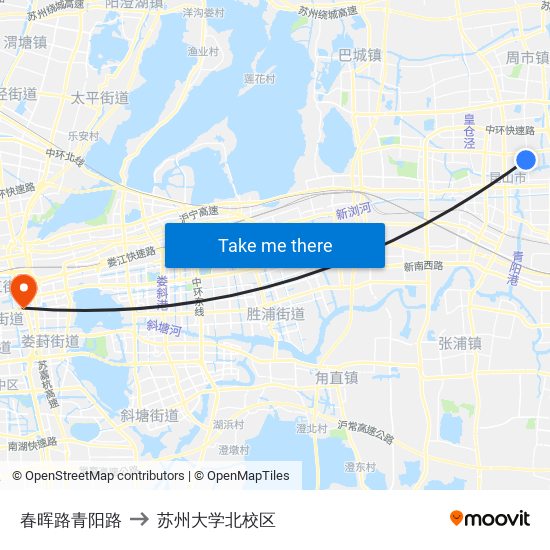 春晖路青阳路 to 苏州大学北校区 map