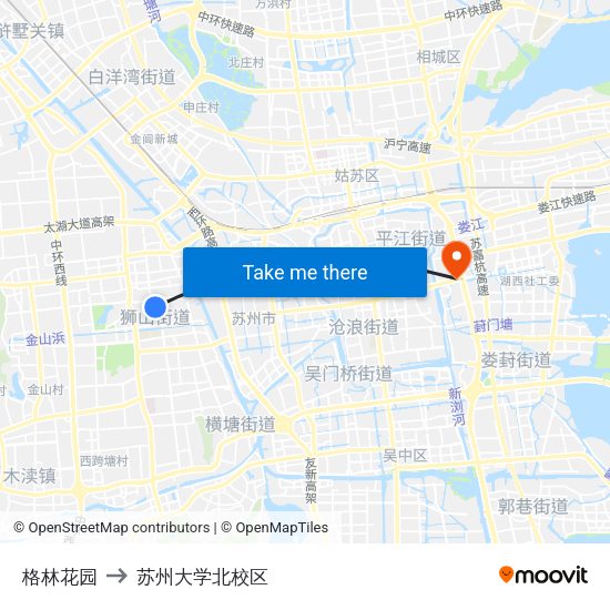 格林花园 to 苏州大学北校区 map