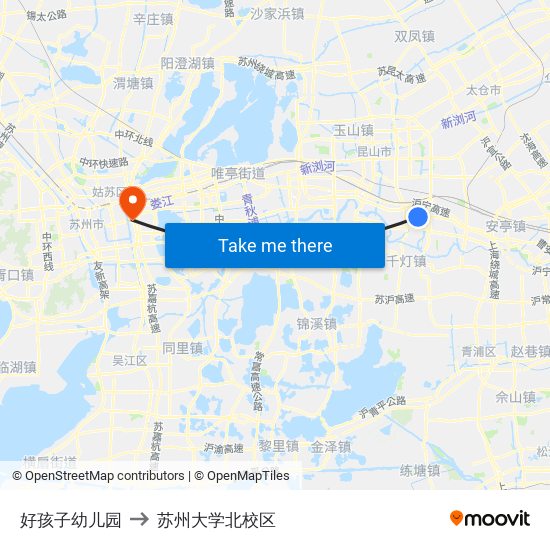 好孩子幼儿园 to 苏州大学北校区 map