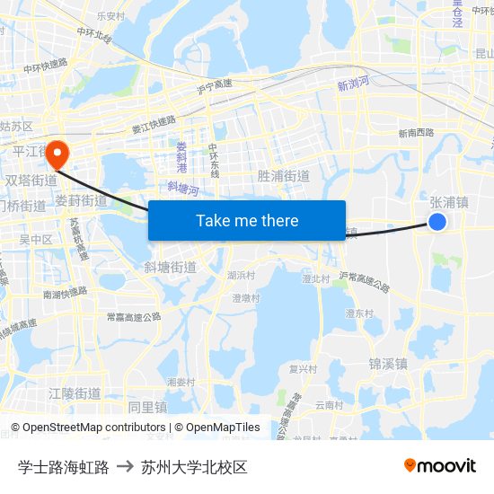 学士路海虹路 to 苏州大学北校区 map