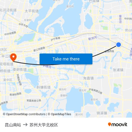 昆山南站 to 苏州大学北校区 map