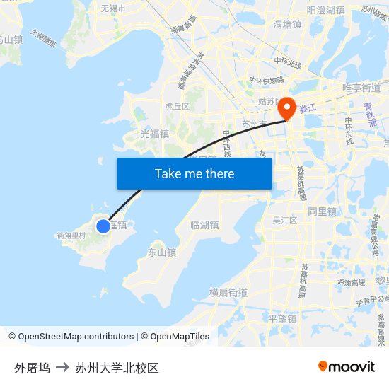 外屠坞 to 苏州大学北校区 map