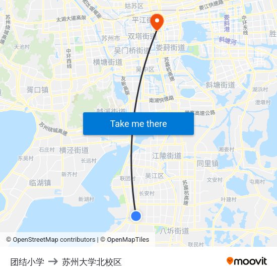 团结小学 to 苏州大学北校区 map