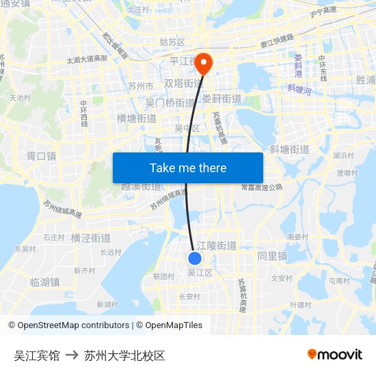 吴江宾馆 to 苏州大学北校区 map