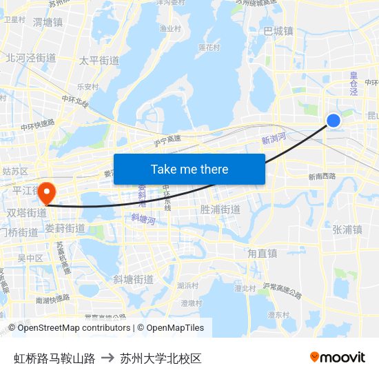 虹桥路马鞍山路 to 苏州大学北校区 map
