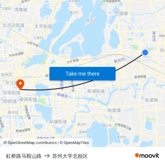 虹桥路马鞍山路 to 苏州大学北校区 map
