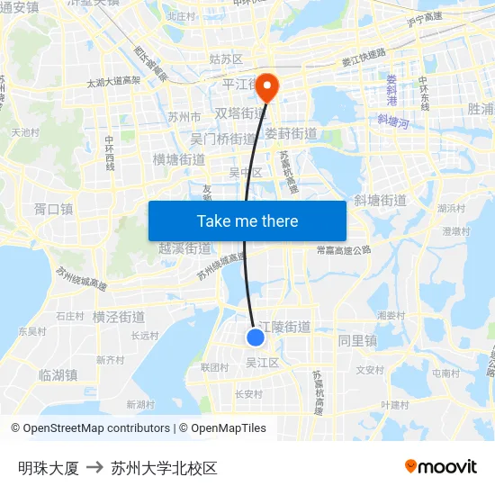 明珠大厦 to 苏州大学北校区 map