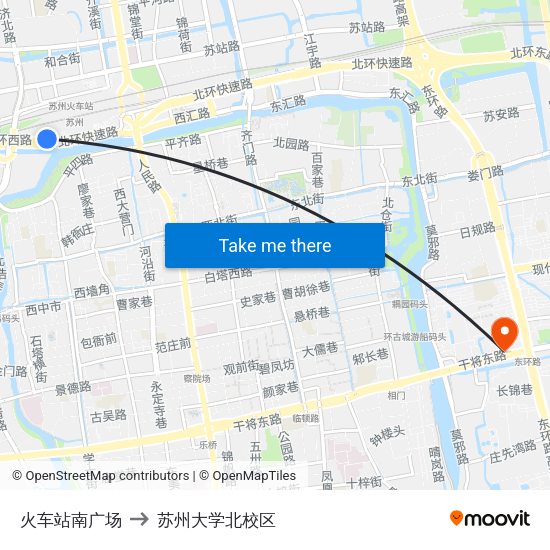 火车站南广场 to 苏州大学北校区 map