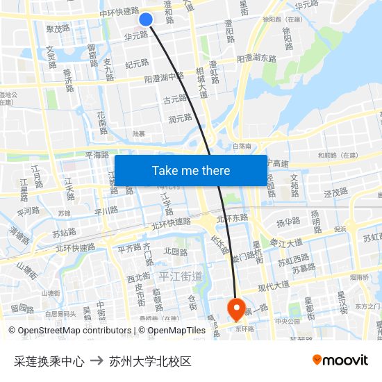 采莲换乘中心 to 苏州大学北校区 map