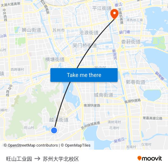 旺山工业园 to 苏州大学北校区 map