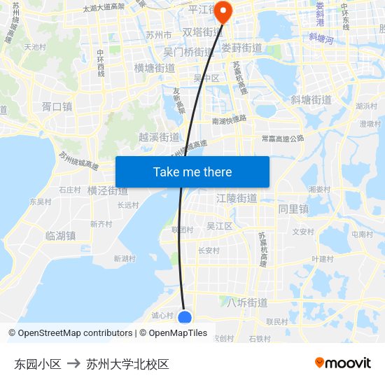 东园小区 to 苏州大学北校区 map