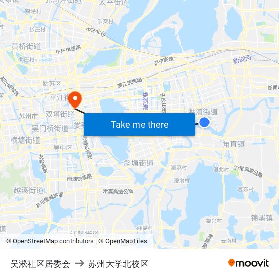吴淞社区居委会 to 苏州大学北校区 map