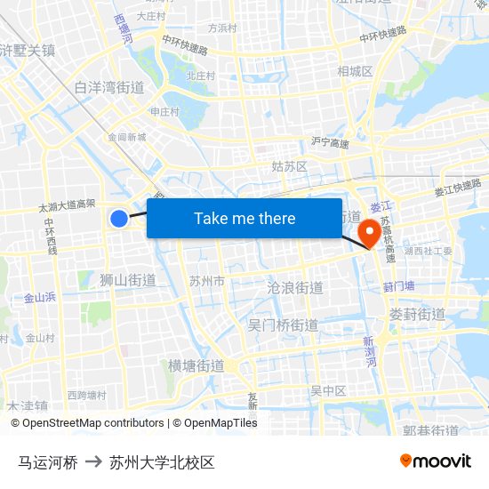 马运河桥 to 苏州大学北校区 map