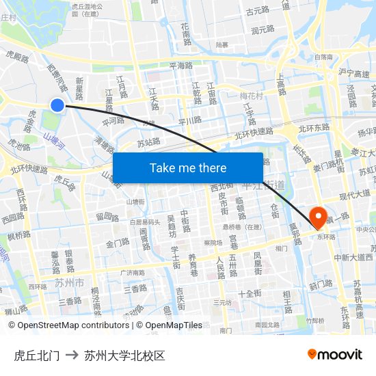 虎丘北门 to 苏州大学北校区 map