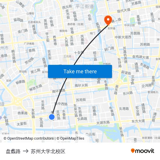 盘蠡路 to 苏州大学北校区 map