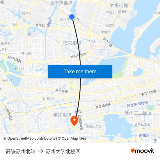 高铁苏州北站 to 苏州大学北校区 map