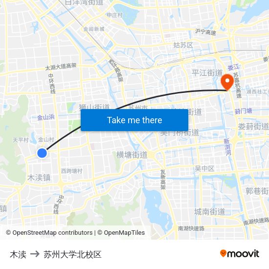 木渎 to 苏州大学北校区 map
