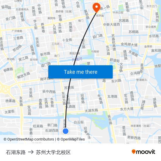 石湖东路 to 苏州大学北校区 map