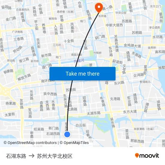 石湖东路 to 苏州大学北校区 map