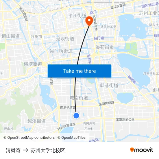 清树湾 to 苏州大学北校区 map