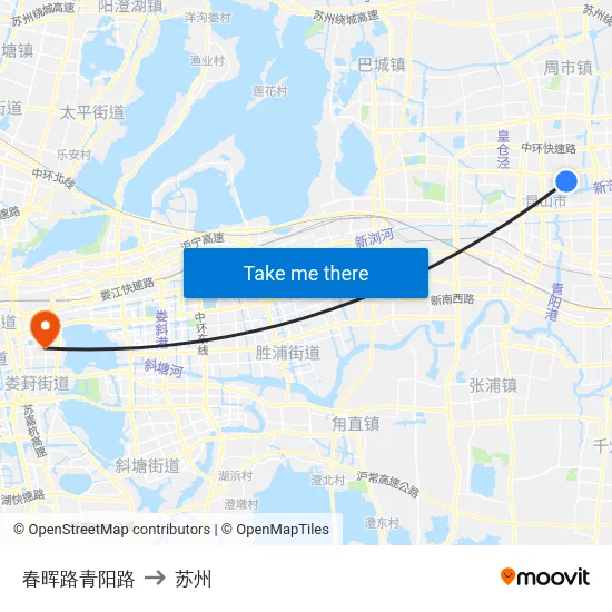 春晖路青阳路 to 苏州 map