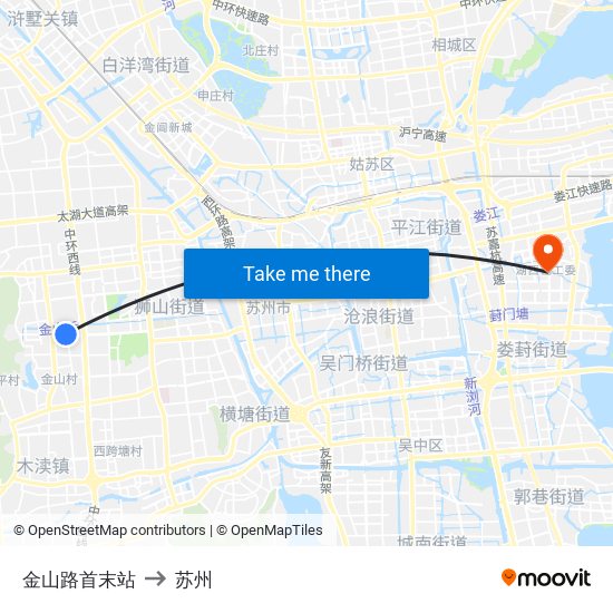 金山路首末站 to 苏州 map