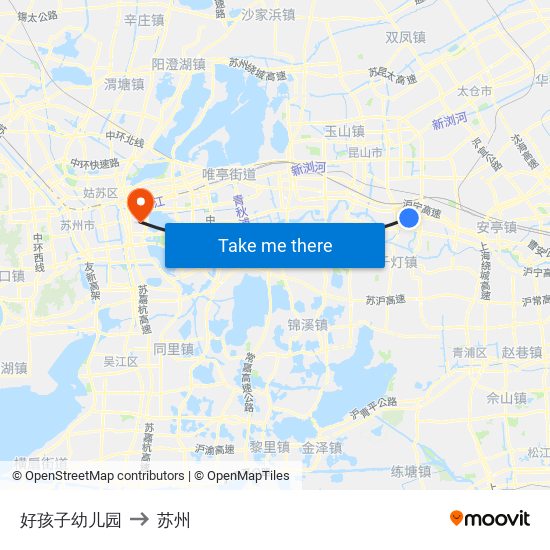 好孩子幼儿园 to 苏州 map