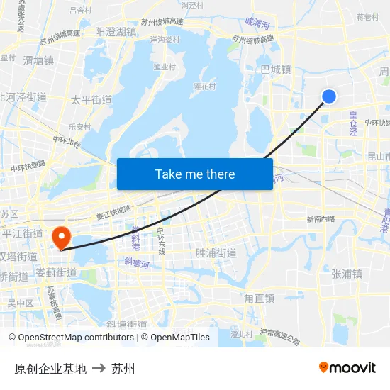 原创企业基地 to 苏州 map