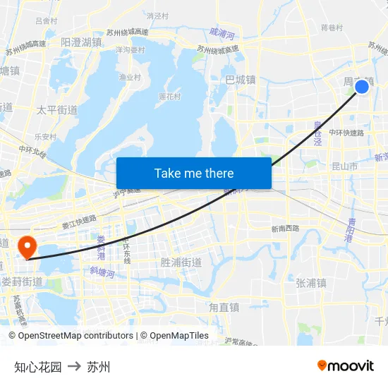 知心花园 to 苏州 map